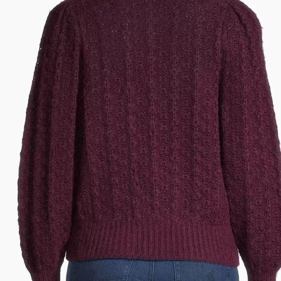 NWT White + Warren alpaca blend pointelle puff sleeve crew neck - Picture 4 of 12